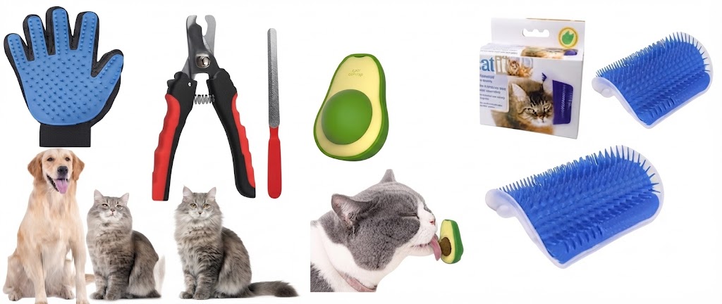 Kedi Bakım, Tırnak Kesim ve Eğlence Seti (Kapsamlı Pet Bakım Paketi) (Avokado Kedi Yalama Oyuncağı+Tırnak makası+ Tüy toplama Eldiveni+ kaşınma aparatı)